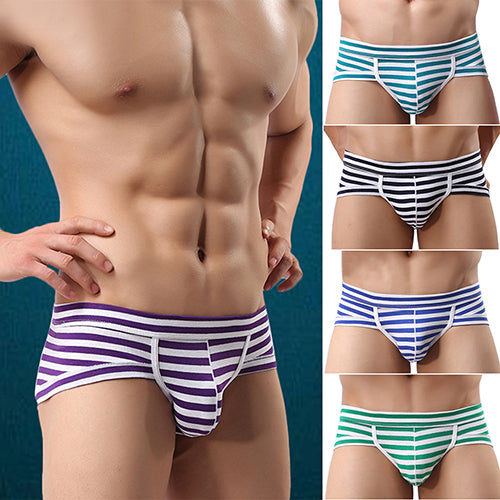 Men's Sexy Bulge Pouch Striped Underwear Boxer Briefs Shorts Cotton Underpants