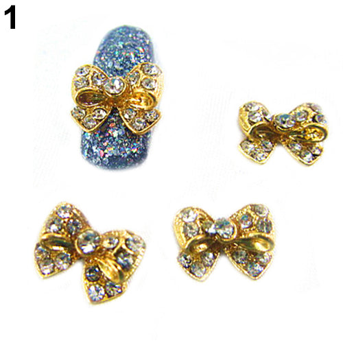 10Pcs Womens Zircon Alloy Shiny Bow Nail Art Tips Stickers DIY Decorations