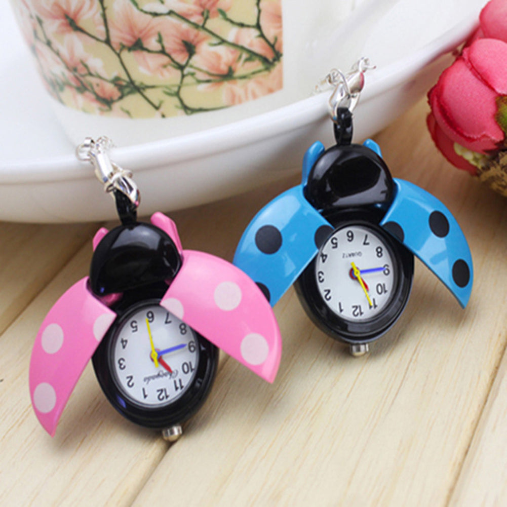Retro Beetle Ladybug Shape Quartz Pocket Watch Necklace Pendant Unisex Gifts