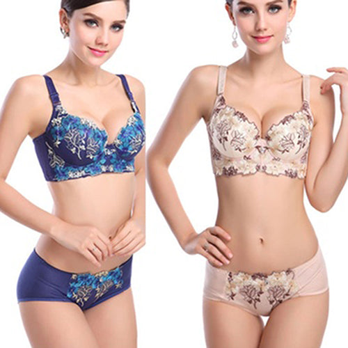 Women's Sexy Floral Lace 3/4 Cup Bra + Low Rise Briefs Underwear Intimate Set