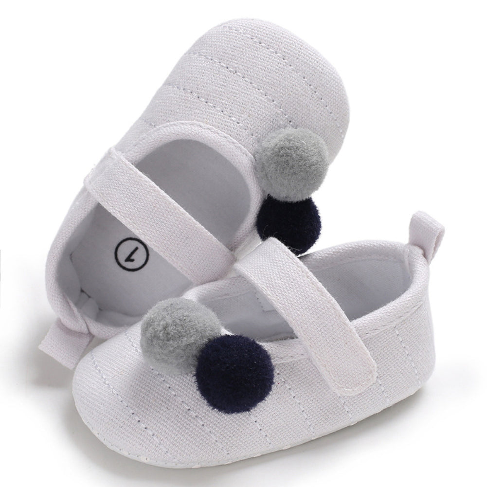 Cute Pompom Solid Color Toddler Baby Girl Prewalker Anti-slip Princess Shoes