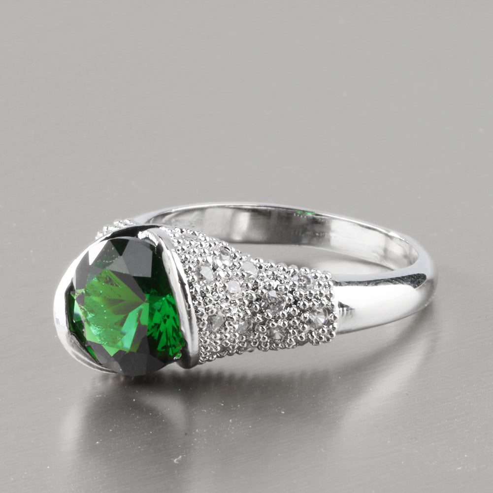 Fashion Women Shiny Green CZ Cubic Zirconia Stone Finger Ring Wedding Jewelry