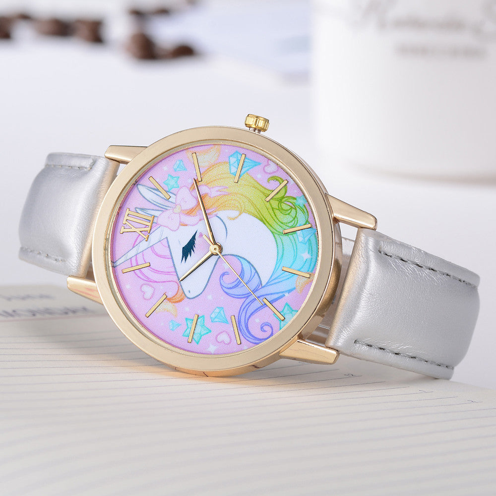 Local Store Fashion Cute Animal Kids Girls Leather Band Analog Alloy Quartz Watch