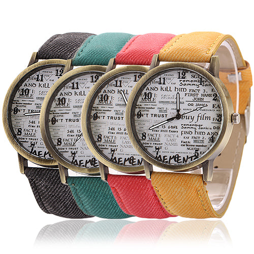Men Women Fashion Graffiti Retro Cowboy Fabric Analog Quartz Casual Wrist Watch