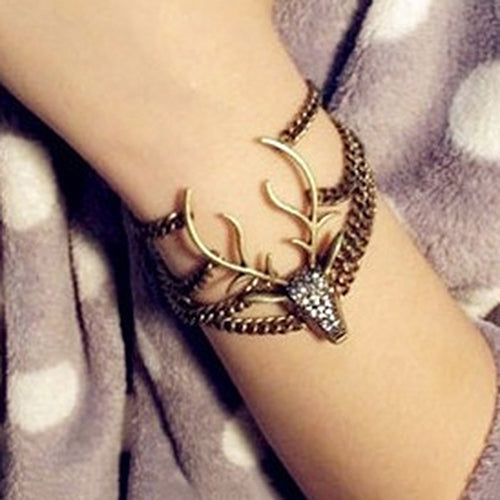 Women's Vintage Style Multilayer Rhinestone Animal Deer Head Bracelet Xmas Gift