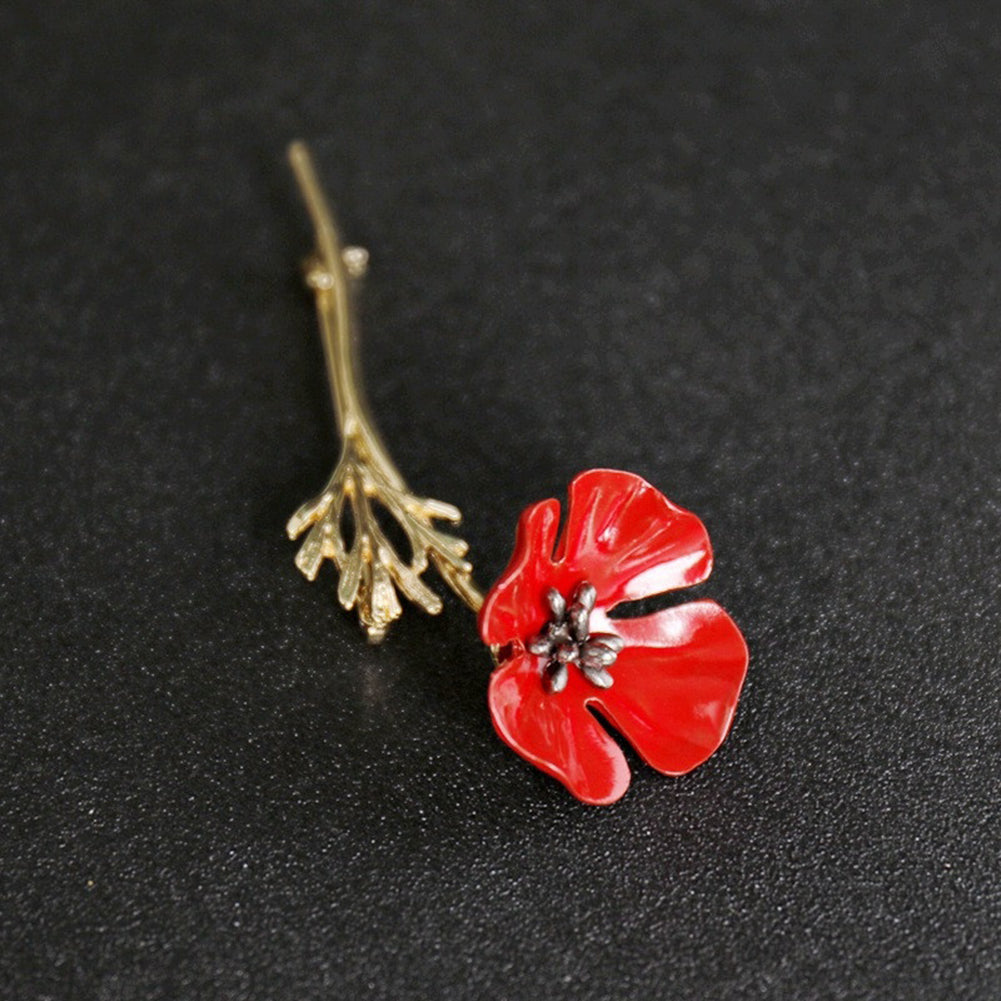 Poppy Flower Brooch Pin Vintage Women Men Collar Accessory Breastpin Jewelry