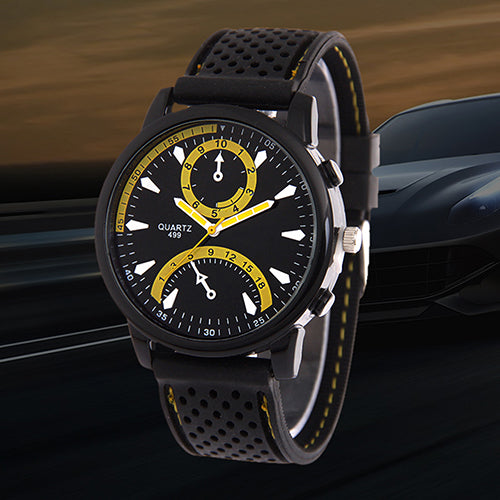 Men's Fashion Black Silicone Band Metal Case Analog Quartz Sports Wrist Watch