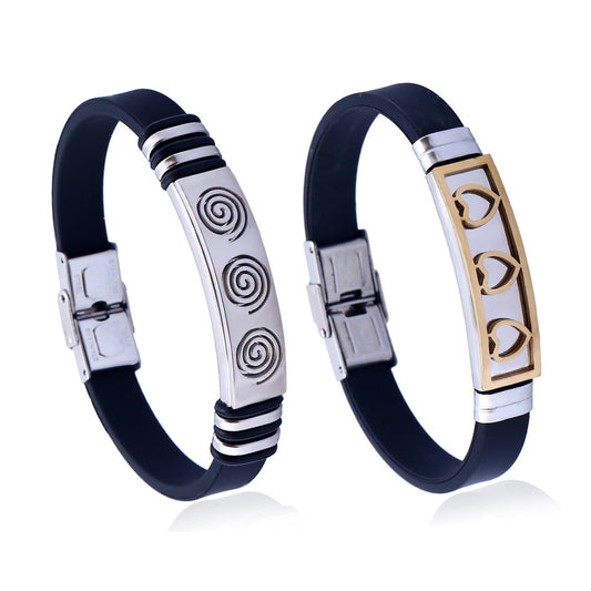 Punk Swirl Carving Men Fashion Stainless Steel Adjustable Bracelet Wristband