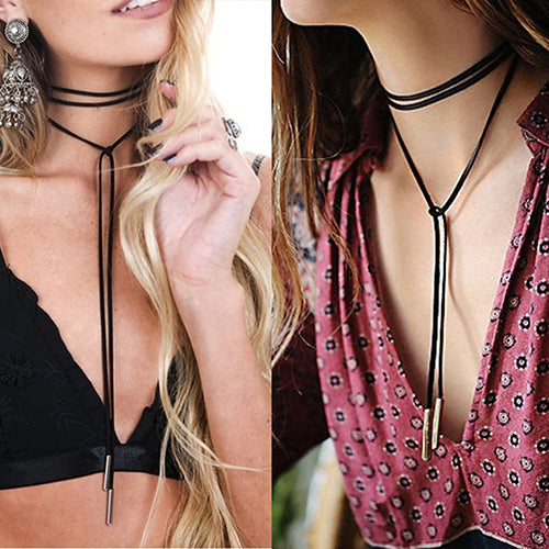 Punk Women Boho Fannel Rope Tube Pandent Choker Long Necklace Gothic Jewelry