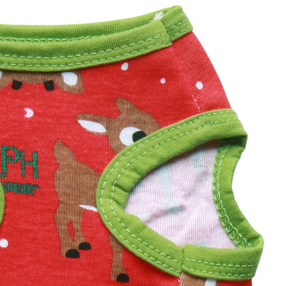 Cute Christmas Pet Vest Elk Print Breathable Sleeveless Top Dog Apparel Clothes