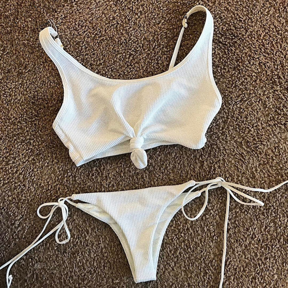 Fashion Women's Bikini Set Bandage Push Up Bra Briefs Solid Color Beachwear