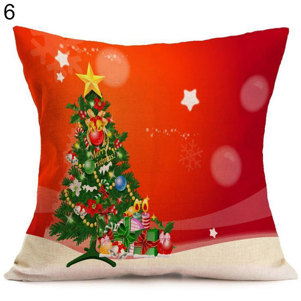 Christmas Santa Claus Deer Print Cushion Cover Pillow Case Square Car Home Decor