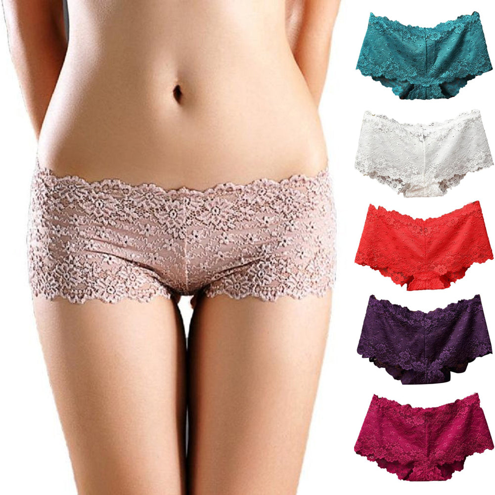 Women's Sexy Lace Low Waist See Through Hip Lifting Briefs Panties Underwear