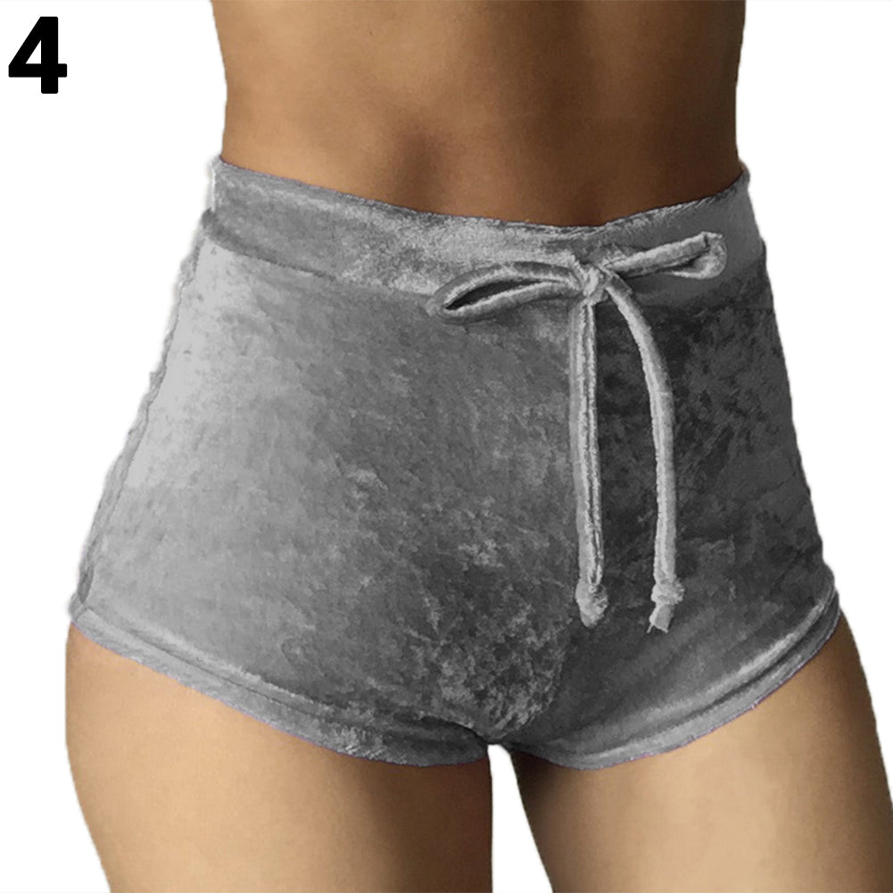 Women's Sexy Retro Velvet Short Shorts Drawstring High Rise Elastic Hot Pants