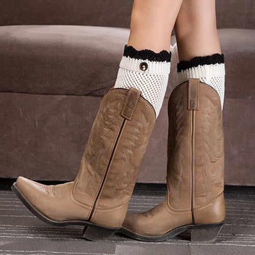 Women Crochet Knitted Lace Trim Boot Cuffs Toppers Leg Warmers Winter Socks