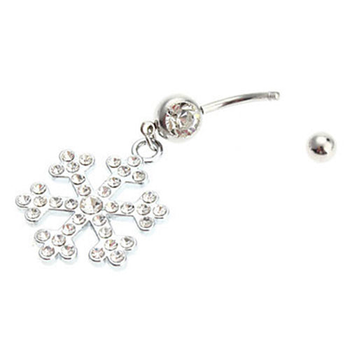 Women's Rhinestone Snowflake Dangle Belly Navel Button Ring Piercing Jewelry