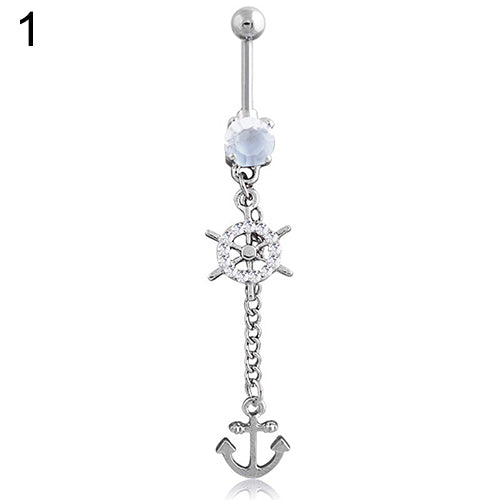 Rhinestone Belly Button Barbell Body Piercing Jewelry Anchors Rudder Navel Ring