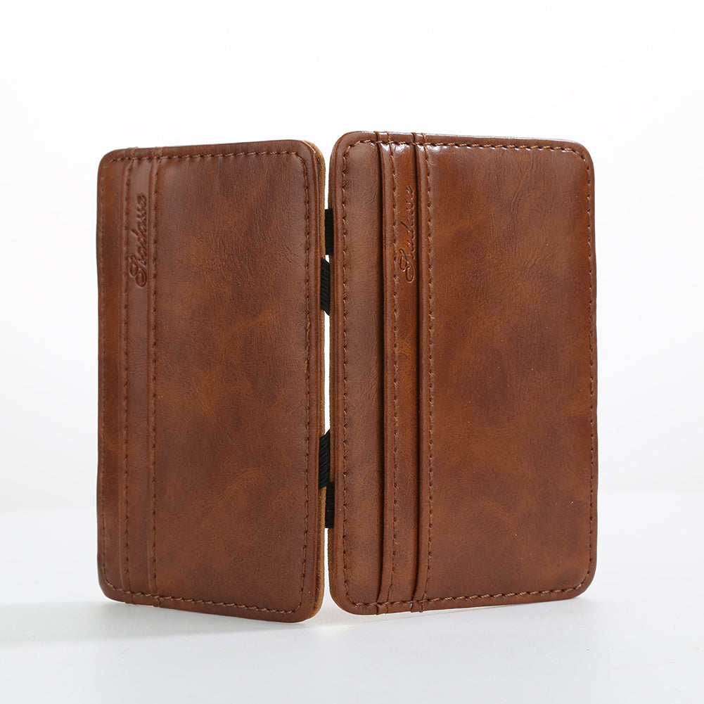 Men's Business Faux Leather Money Clip Card Holder Slim Bifold Magic Wallet