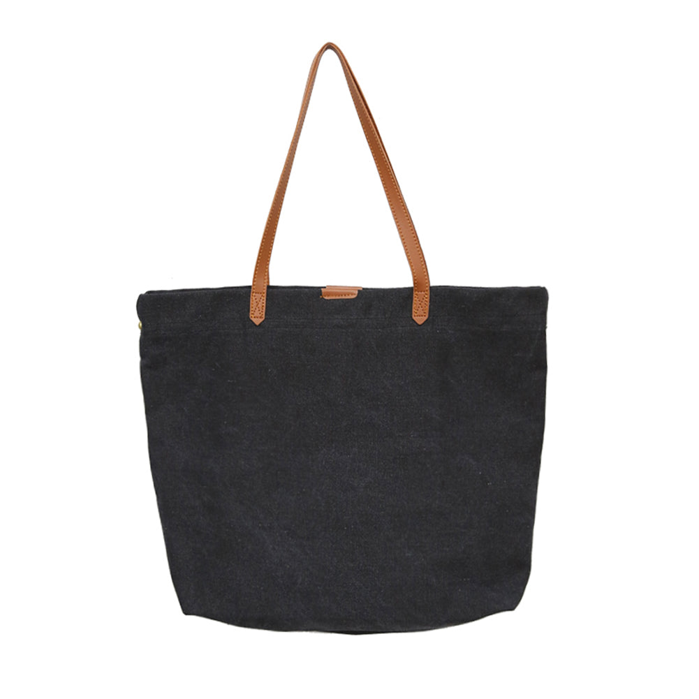 Faux Leather Strap Canvas Bag Shopping Travel Large Capacity Shoulder Handbag