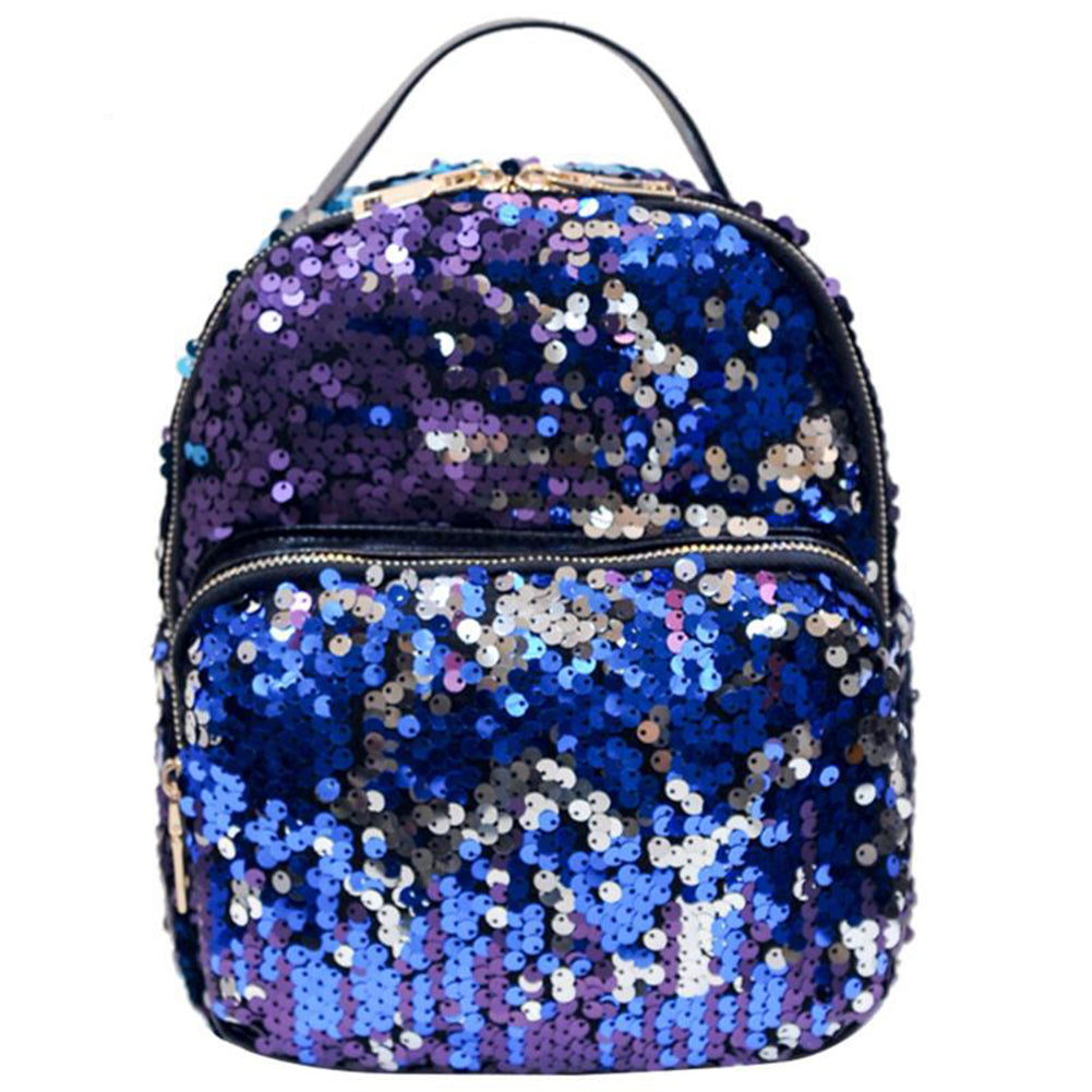 Bling Sequins Travel School Backpack Fashion Women Faux Leather Shoulder Bag