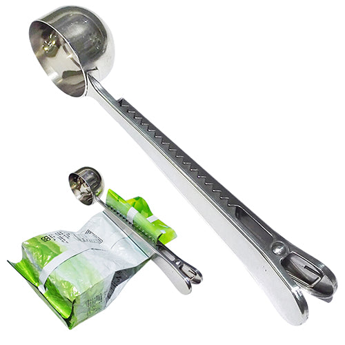Stainless Steel Kitchen Ground Coffee Measuring Scoop Spoon with Bag Seal Clip