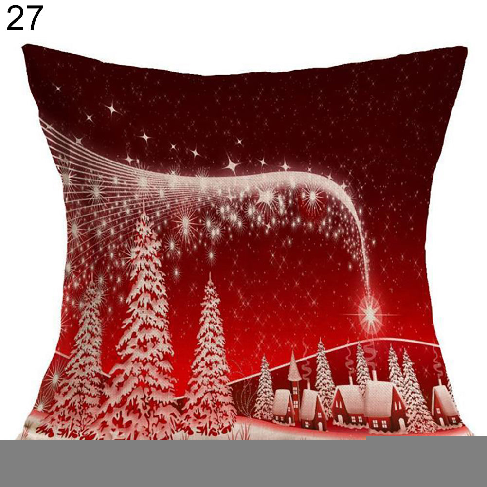 Christmas Santa Claus Deer Print Cushion Cover Pillow Case Square Car Home Decor