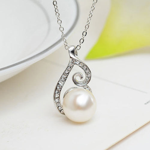 Party Women Rhinestone Big Faux Pearl Necklace Hook Earrings Set Fashion Jewelry