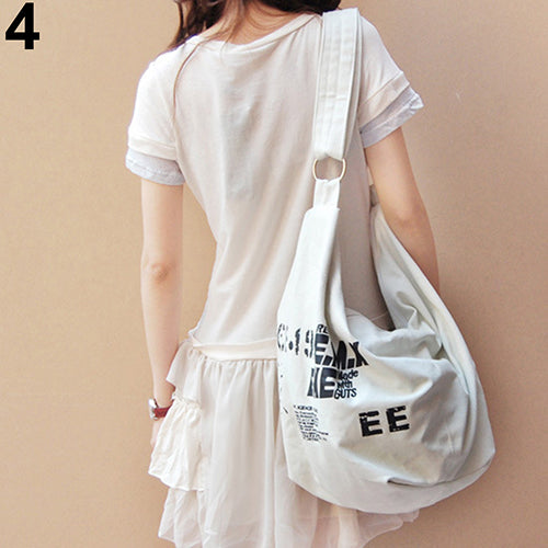 Women's Fashion Letter Print Canvas Crossbody Shoulder Bag Handbag Shopping Bag