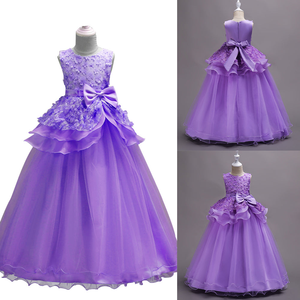 Pretty Little Princess Girl Long Sleeveless Formal Evening Dress Party Ballgown