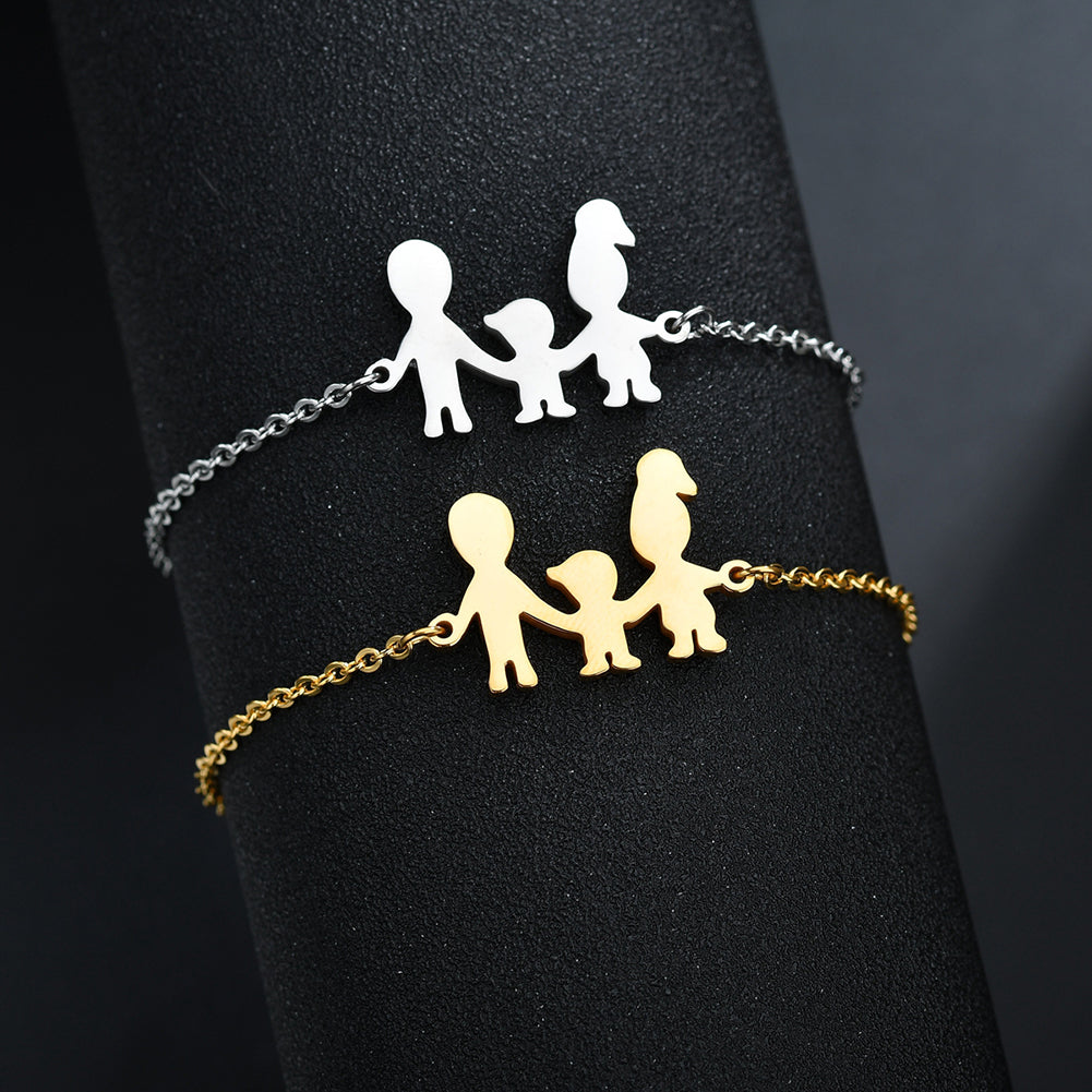 Lovely Family Pendant Stainless Steel Bracelet Necklace Decor Jewelry Set Gift