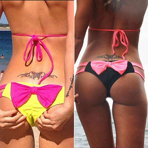 Women Summer Sexy Bowknot T-Back Cut Out Thong Bottom Bikini Swimwear Underpants