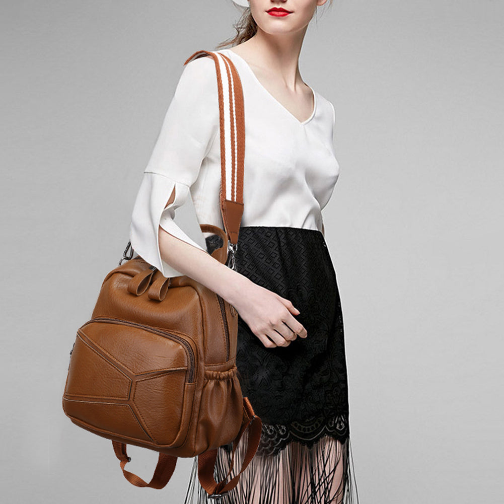 Retro Women Faux Leather Multi-function Backpack Travel Bag with Shoulder Strap