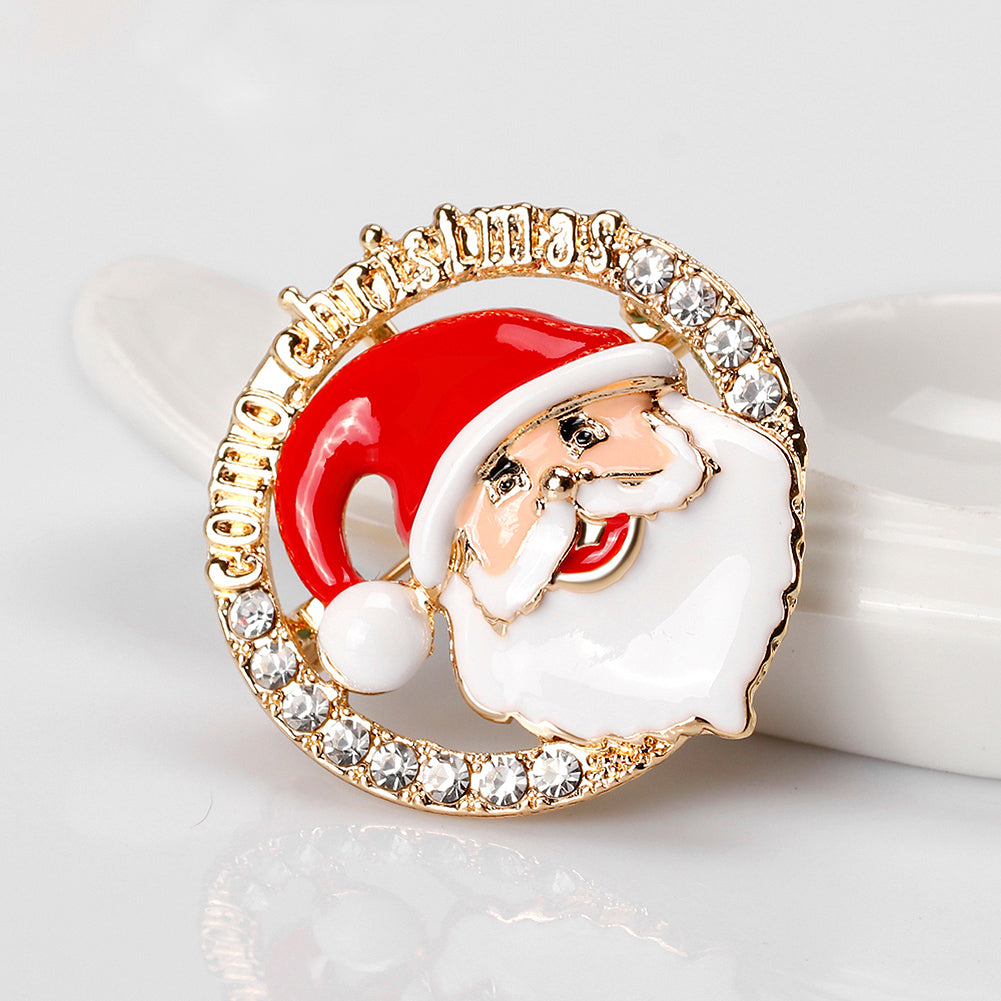 Shiny Rhinestone Cartoon Christmas Santa Claus Party Brooch Pin Family Gift