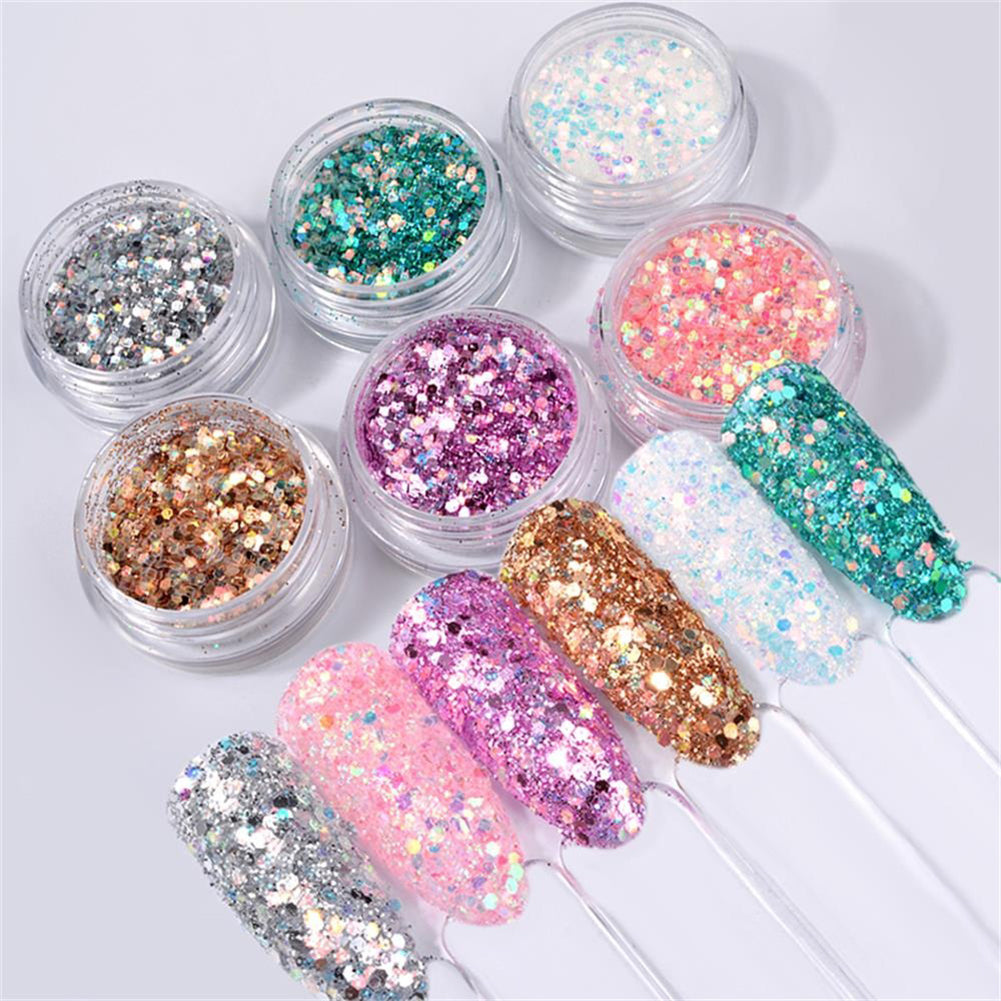 6Pcs Colorful Manicure Pigments Paillette Laser Sequins Nail Glitter Powder