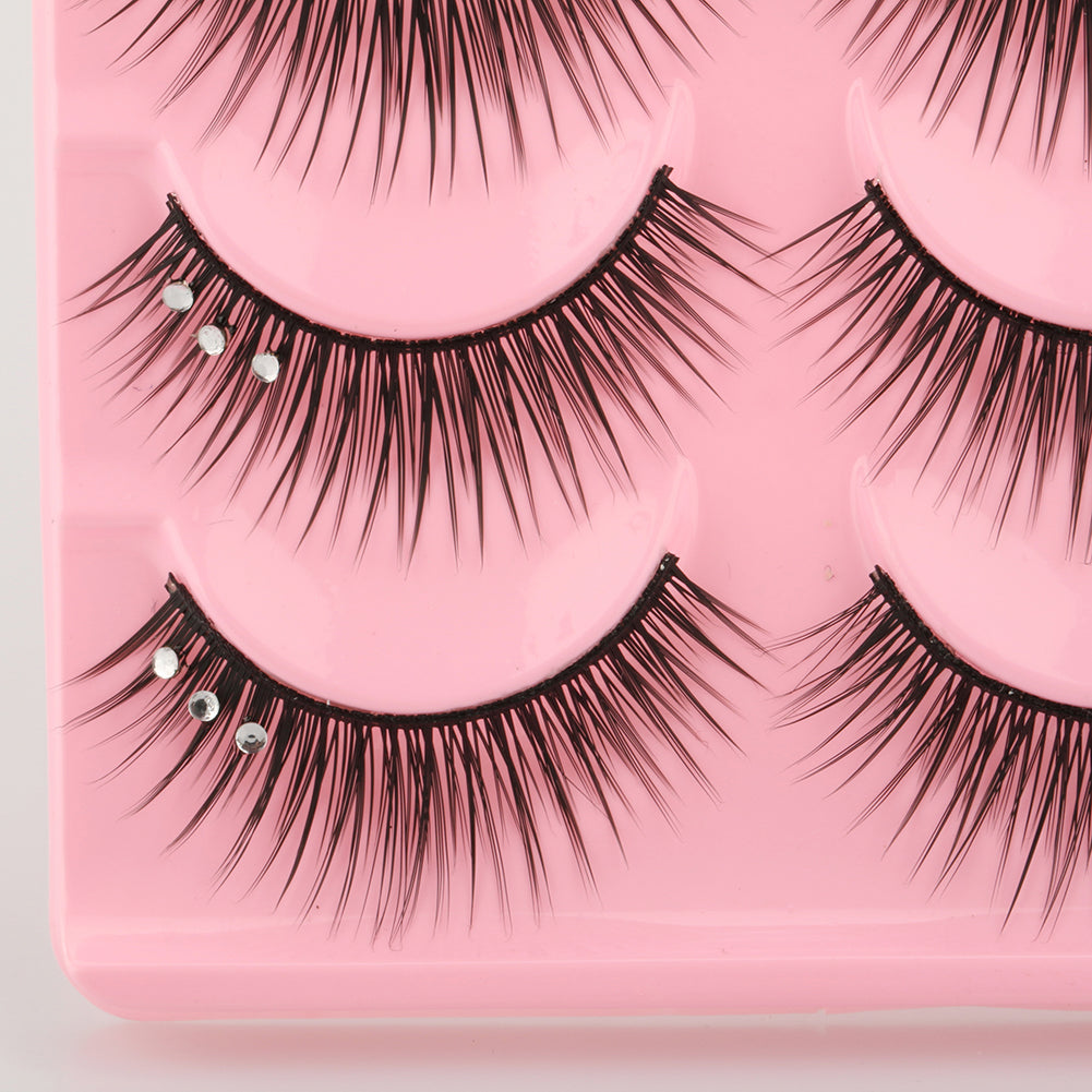 5Pairs Shiny Rhinestone False Eyelashes Thick Long Cross Stage Fake Eye Lashes