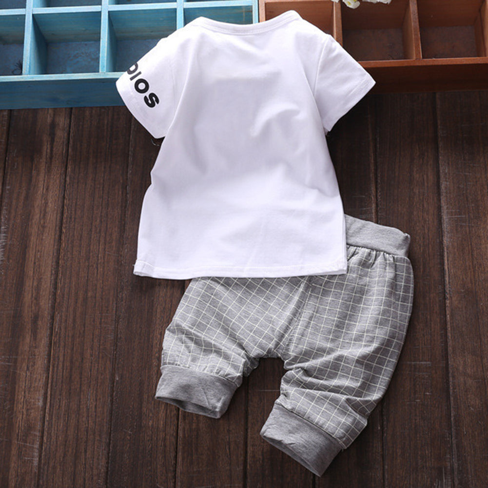 Baby Boy Clothes Set Summer Short Sleeve Star Plaid Print T-Shirt Pants Outfit
