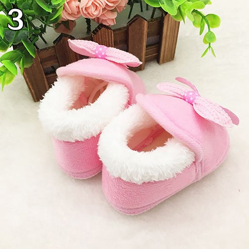 Toddler Baby Girls' Winter Dotted Bowknot Soft Non-Slip Warm Prewalker Shoes