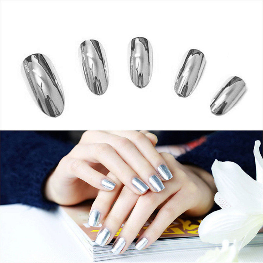 2Pcs Silver Metal Mirror Effect Metallic Nail Art Polish Varnish  and  Base Coat Nail DIY