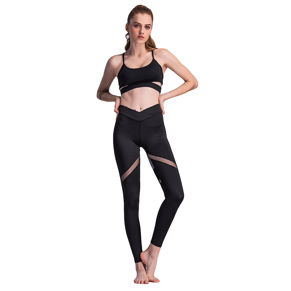 Women Casual Slim V Rise Heart Back Spliced Breathable Sport Yoga Leggings Pants