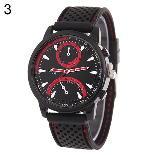 Men's Fashion Black Silicone Band Metal Case Analog Quartz Sports Wrist Watch