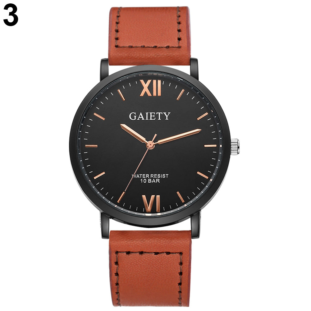 Men Fashion Casual Sport Roman Numerals Faux Leather Quartz Analog Wrist Watch