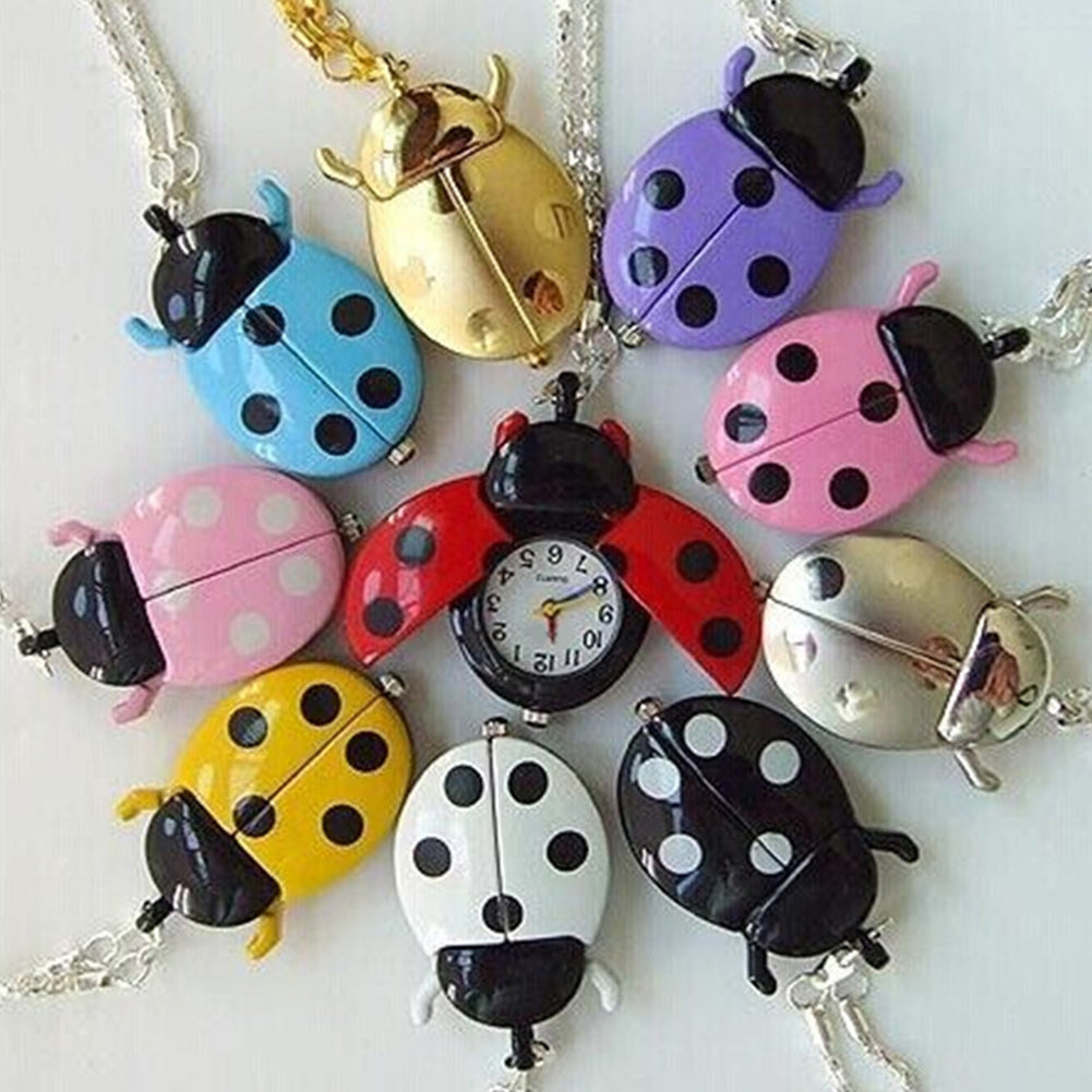 Retro Beetle Ladybug Shape Quartz Pocket Watch Necklace Pendant Unisex Gifts