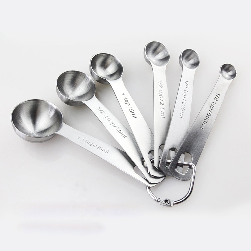 6Pcs/Set Stainless Steel Seasoning Measuring Spoon Round Cup Kitchen Baking Tool