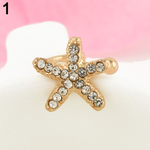 1Pc Fashion Women Rhinestone Starfish/Love Ear Clip Ear Stud Earrings Jewelry