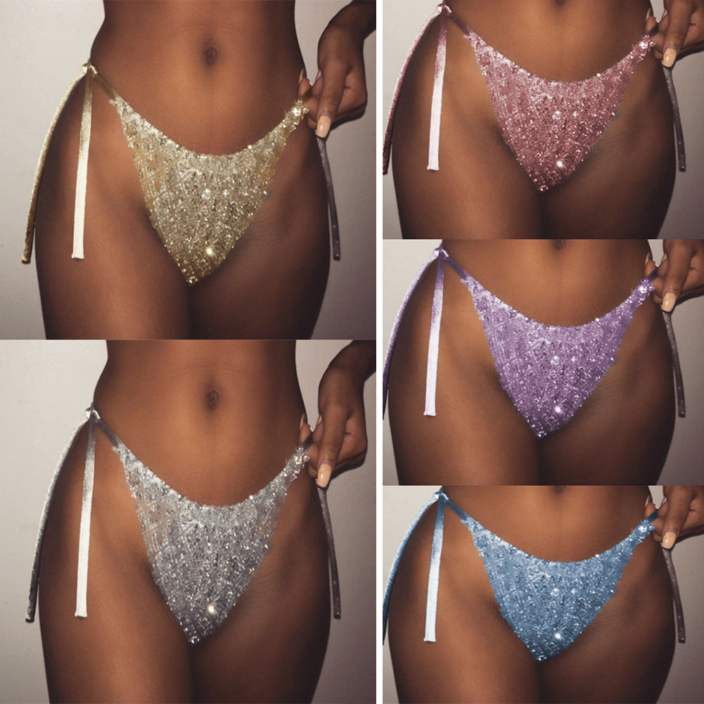 Women's Sexy Glitter Sequins Underwear Panties Briefs Bikini Bottom Knickers