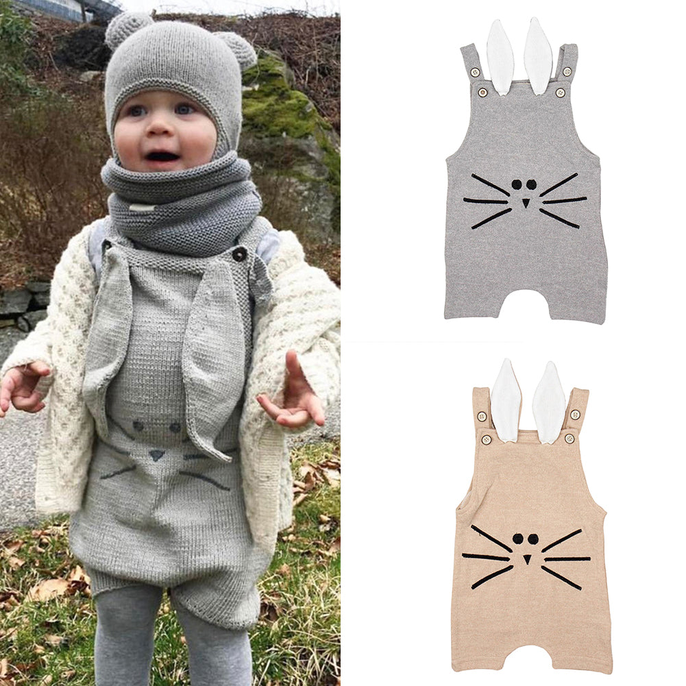 Lovely Rabbit Ears Design Sleeveless Infant Baby Knitting Romper Cotton Jumpsuit