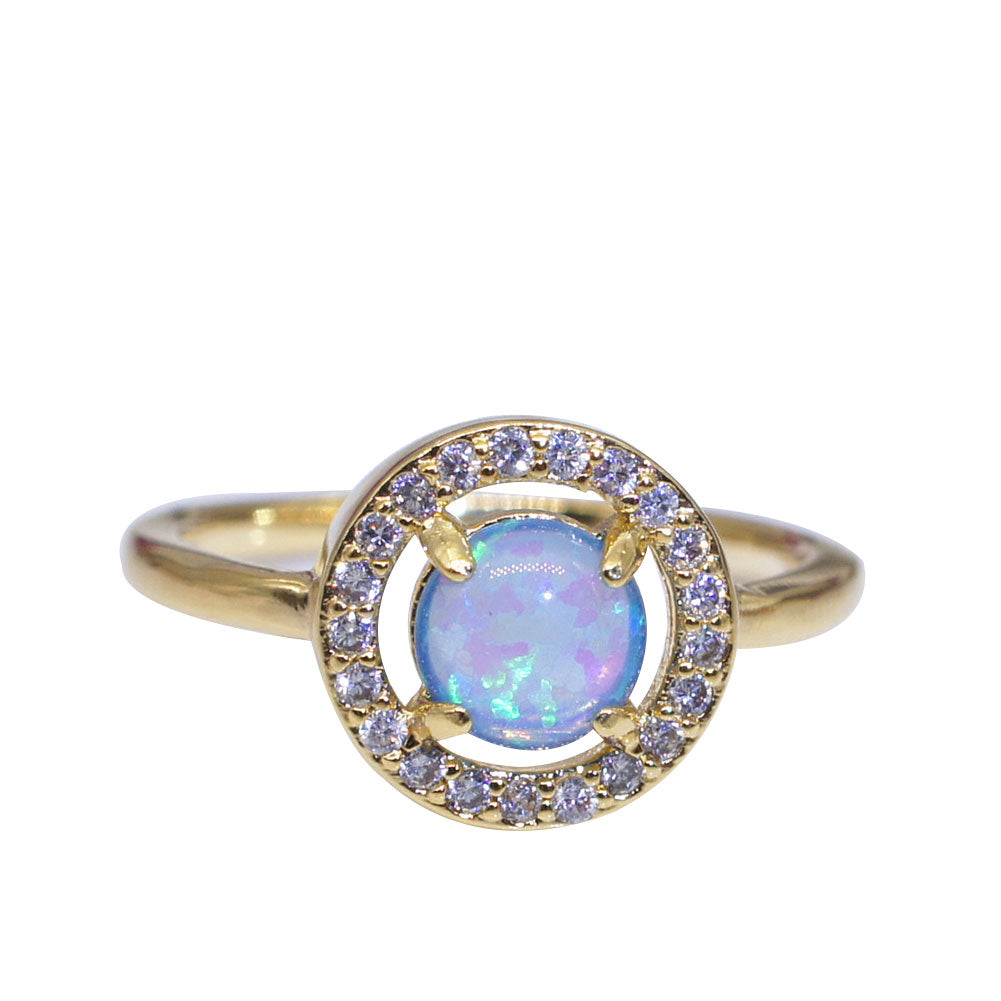 Faux Opal Round Rhinestone Hollow Jewelry Chic Women Wedding Engagement Ring