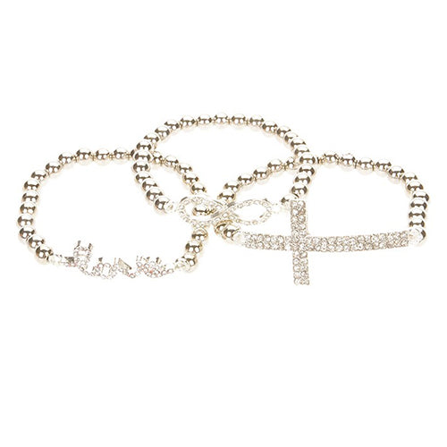 Fashion Women Rhinestone Beaded Cross Love Infinity Stretch Bracelet Chain Gift