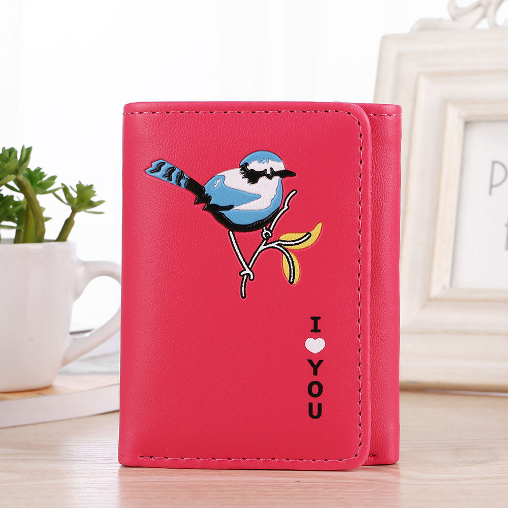 Women Retro Birds Printing Short Wallet Coin Purse Card Holders Handbag