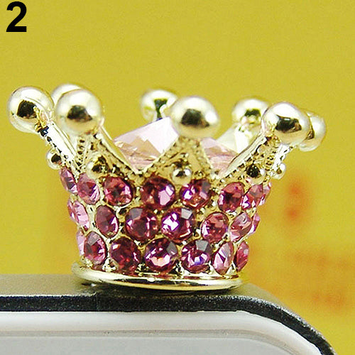 Fashion Sparkling Rhinestone Cellphone Phones 3.5mm Crown Design Anti-dust Plug